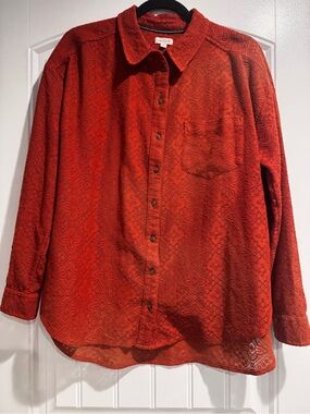 Pilcro Anthropologie Women M Rust Orange Lace Button Down Shirt Blouse Boho